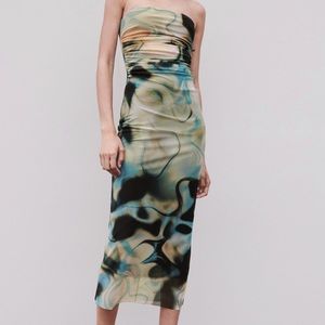 Zara strapless fitted printed dress